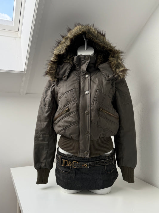 Khaki Y2K Puffer Jacket (UK10)
