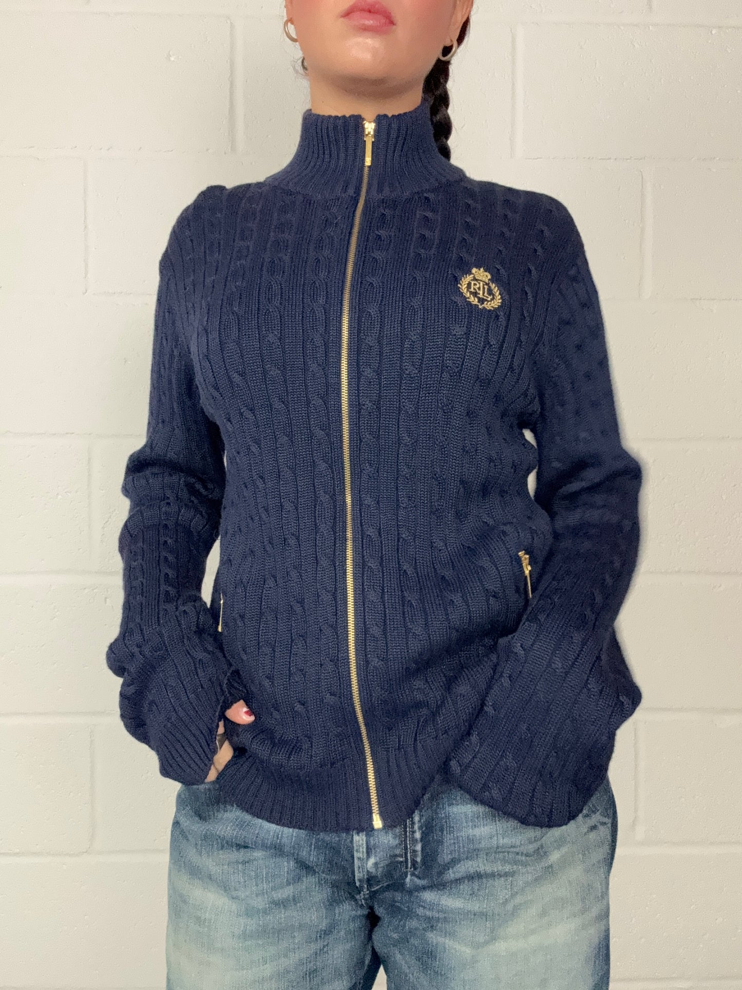 Ralph Lauren Cable Knit Zip Jumper (L)