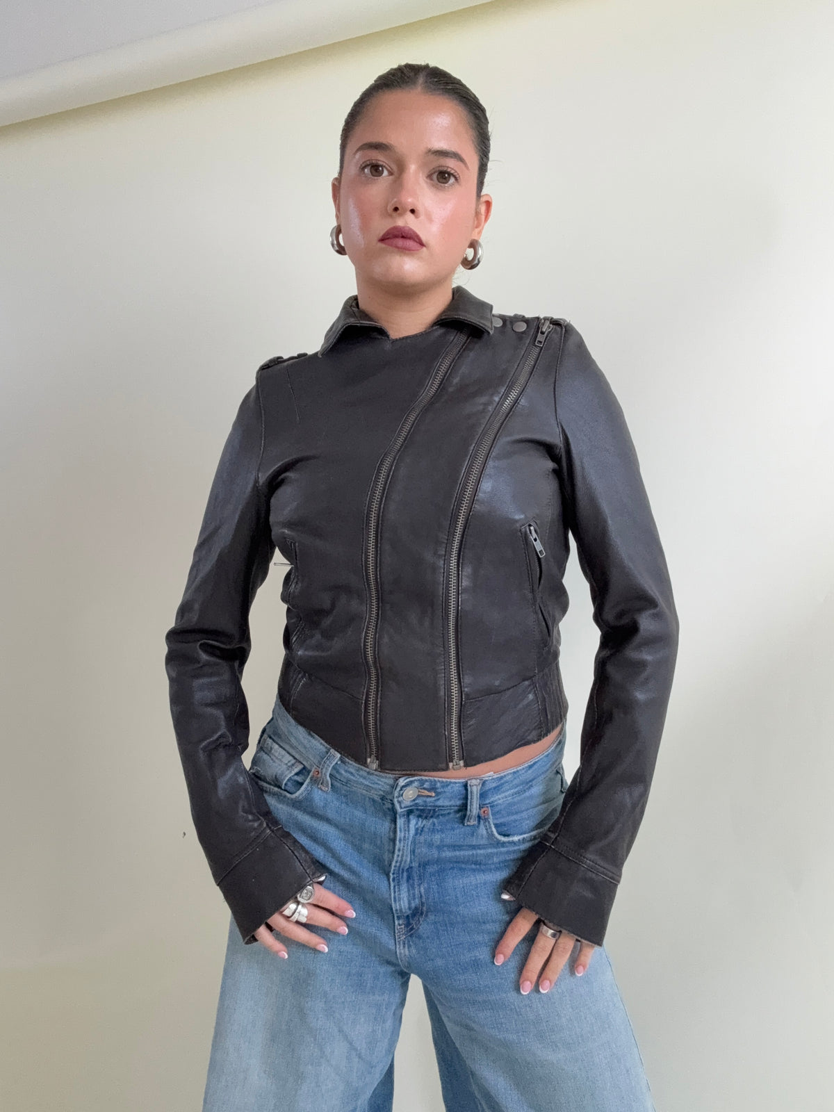 Allsaints Leather Fitted Jacket (UK10)