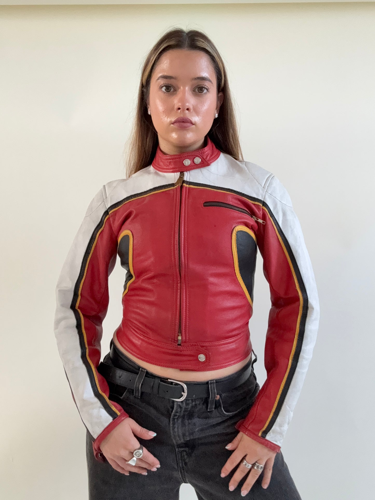 Vintage Leather Biker Jacket (XS)