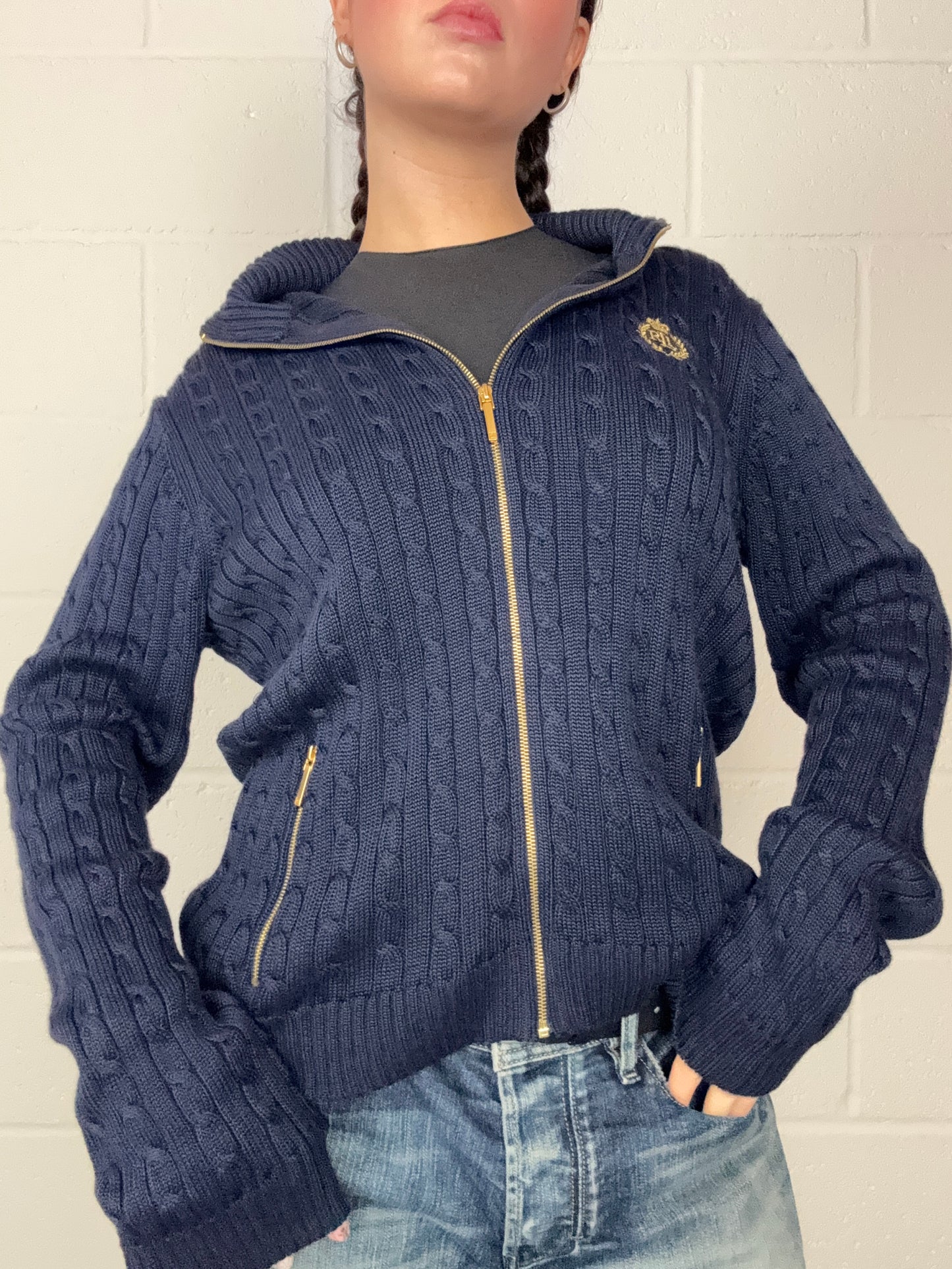 Ralph Lauren Cable Knit Zip Jumper (L)