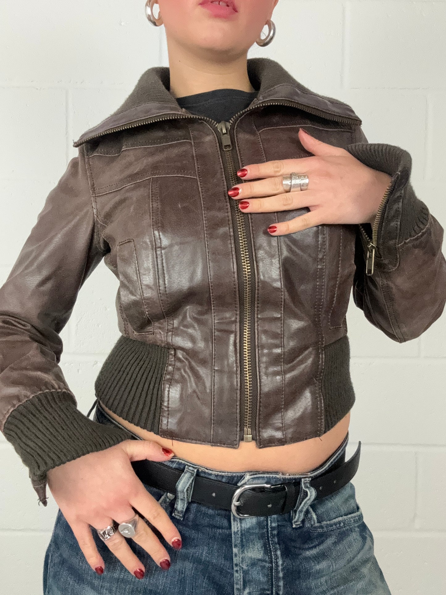 Vintage Brown Leather Fitted Jacket (UK10)