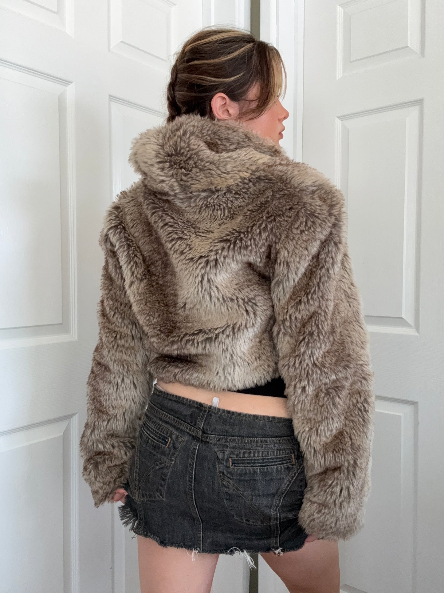 Y2K Faux Fur Cropped Jacket (S)