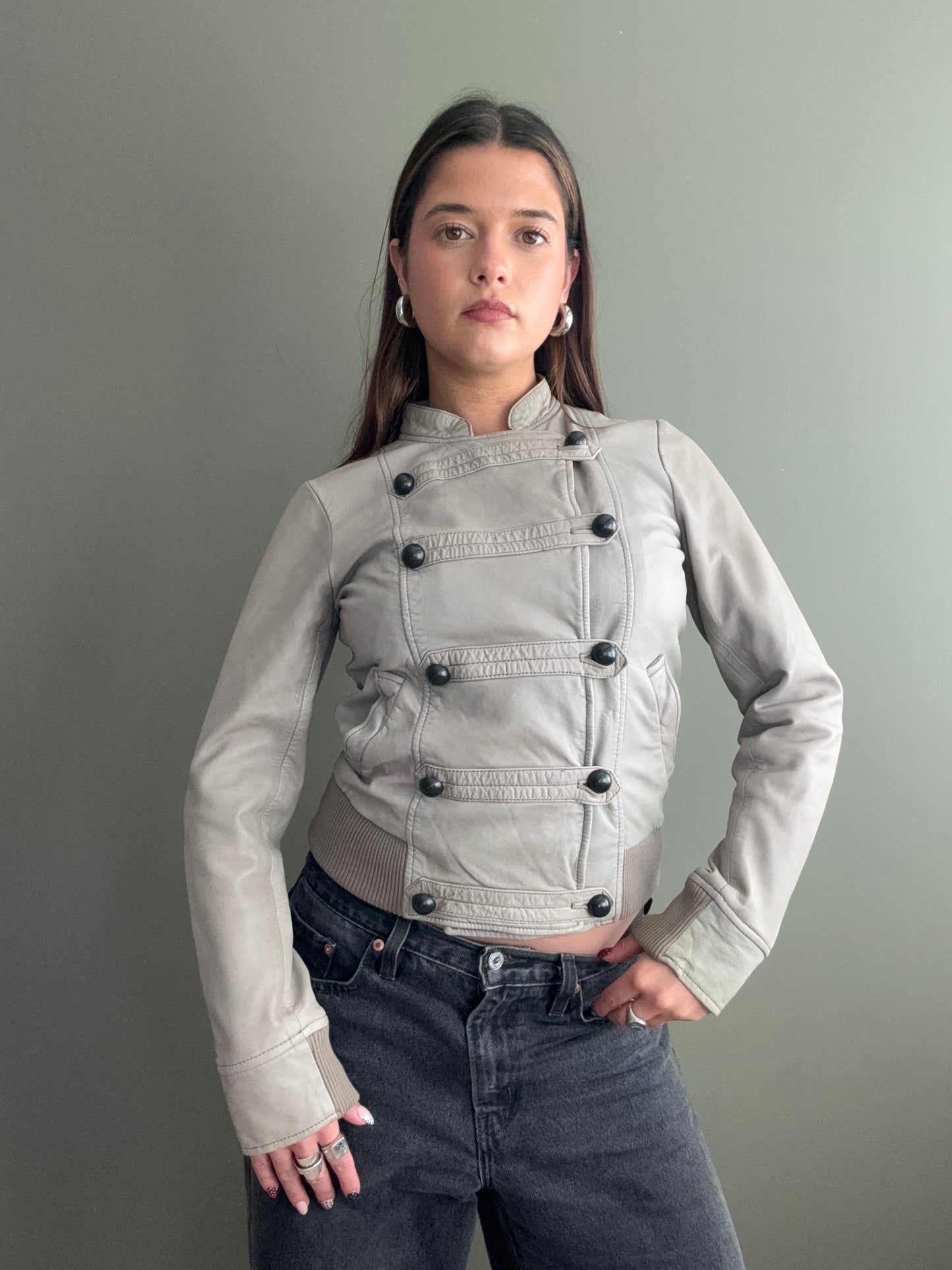 Leather Military Style Jacket (S)