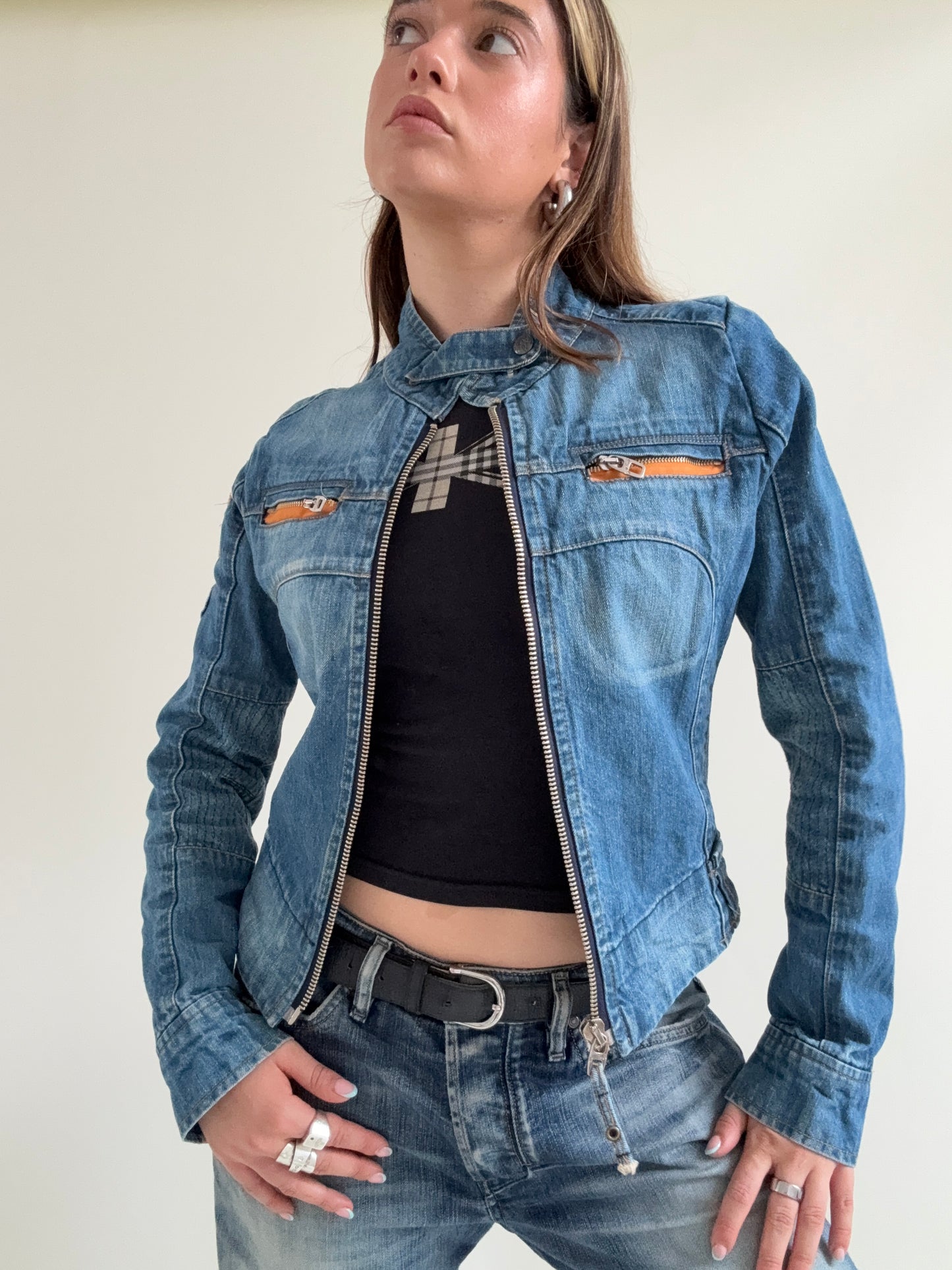Y2K Denim Biker Jacket (XS)