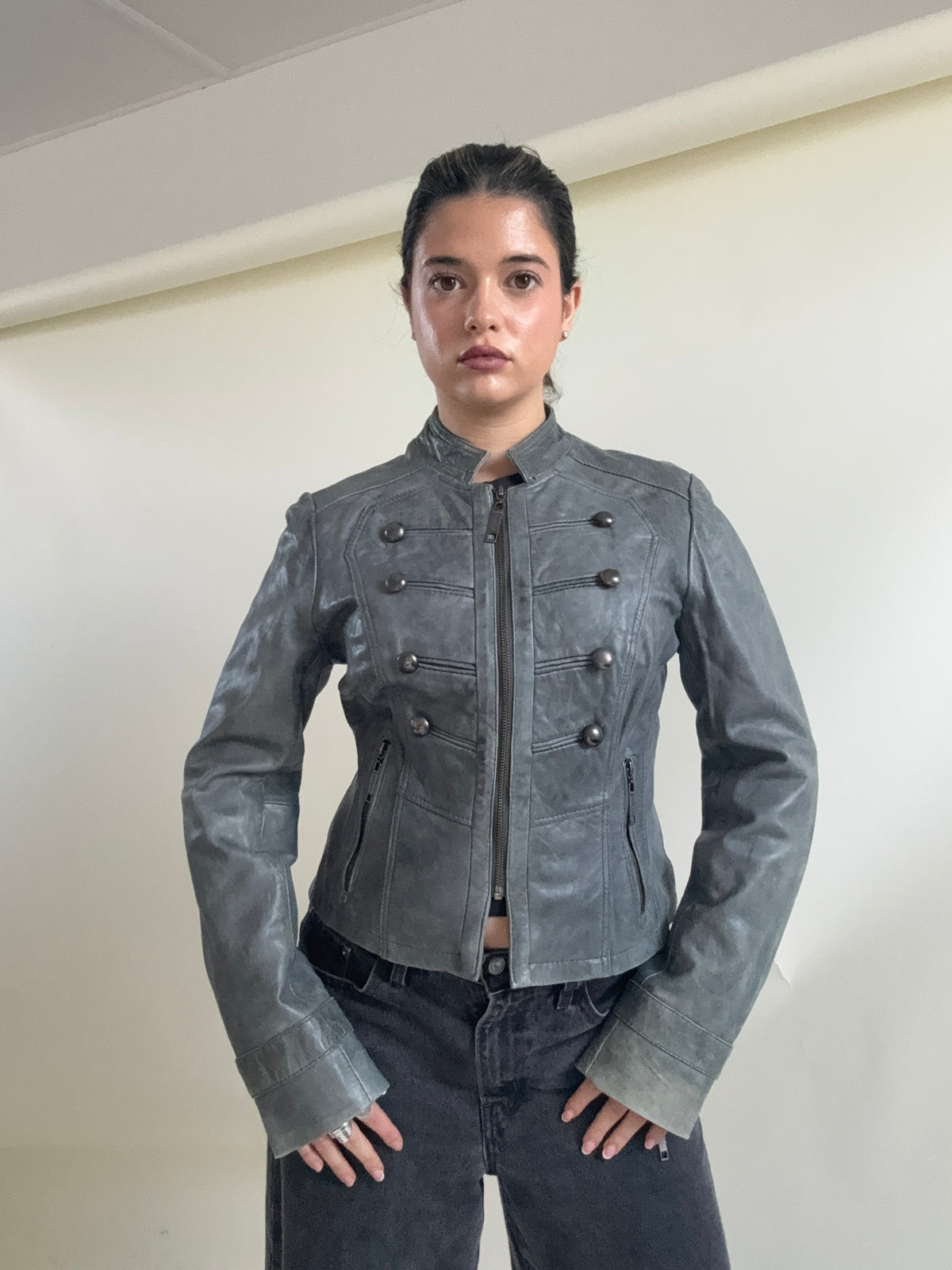 Vintage Leather Military Jacket (UK12)