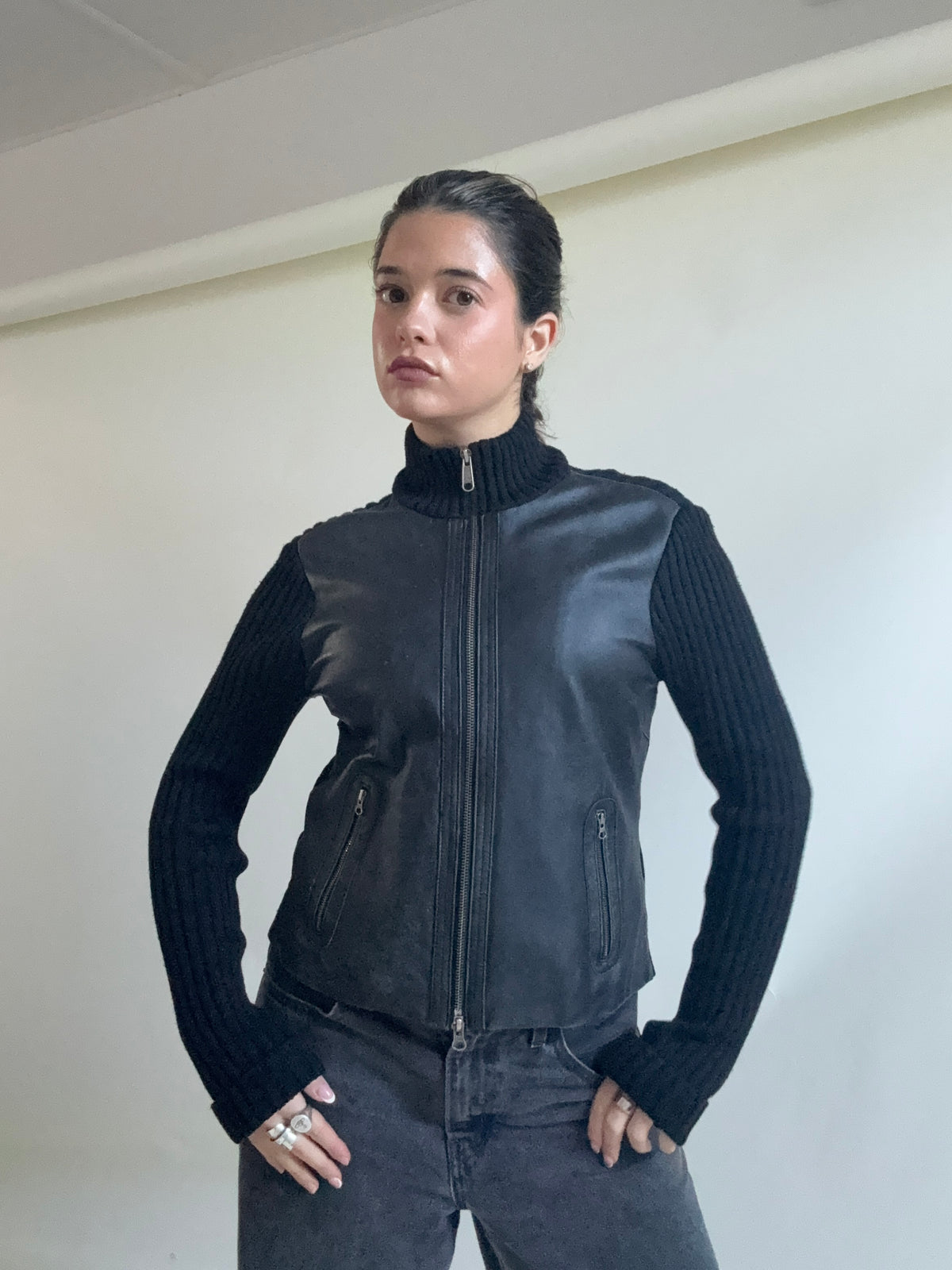 Knitted Leather Jacket (UK14)