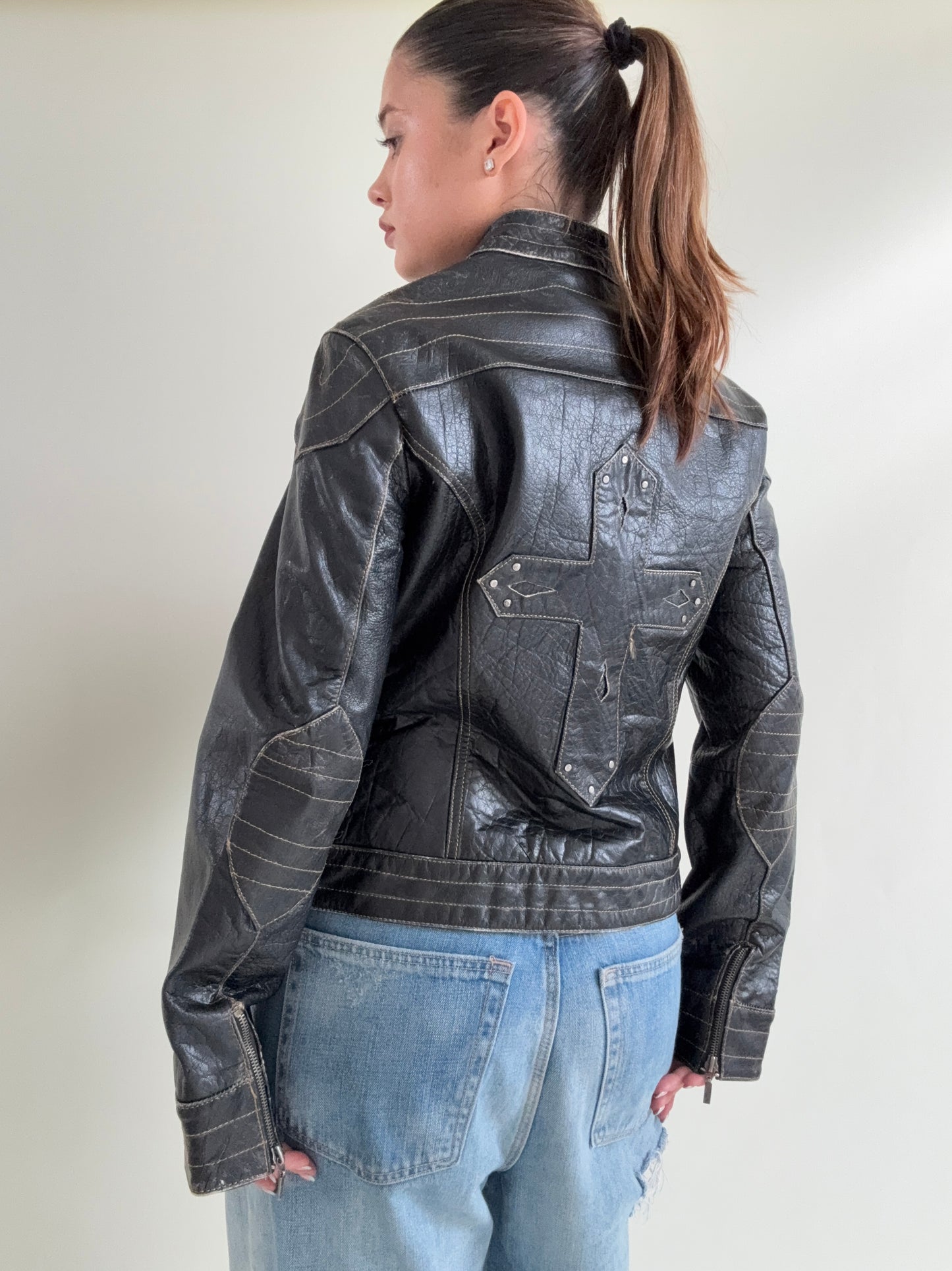 Leather Biker Jacket (L)