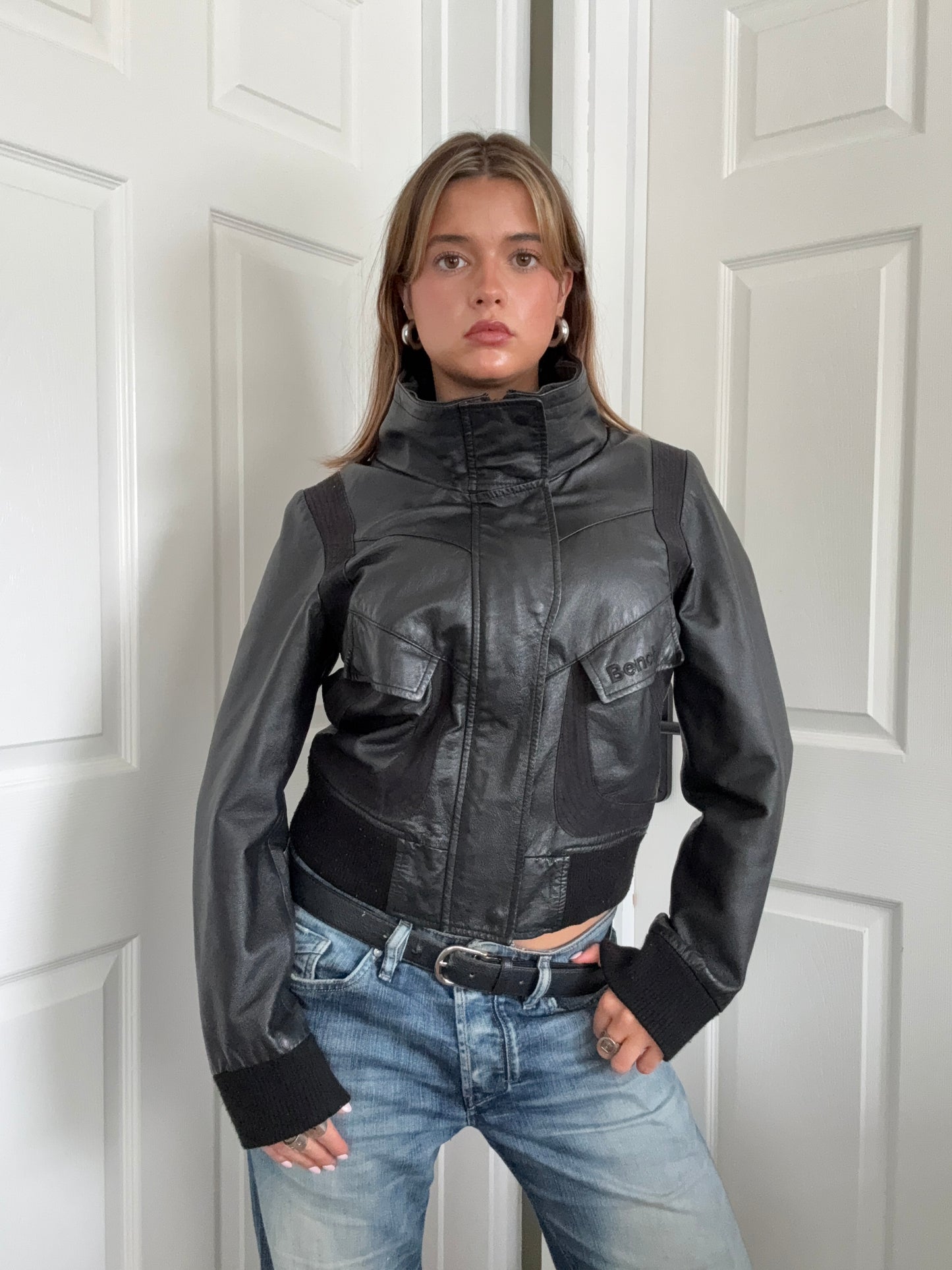 Bench Leather Bomber Jacket (M)