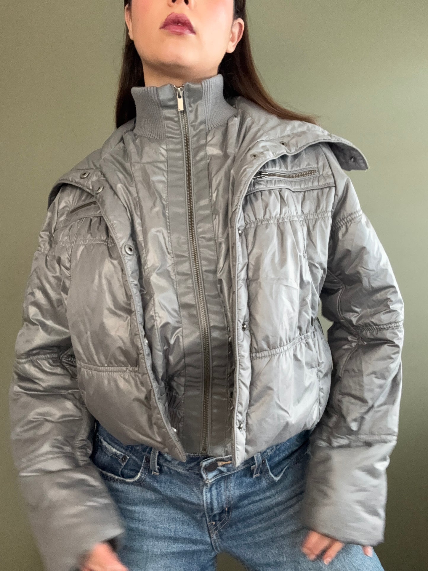 Silver Puffer Jacket (UK10)