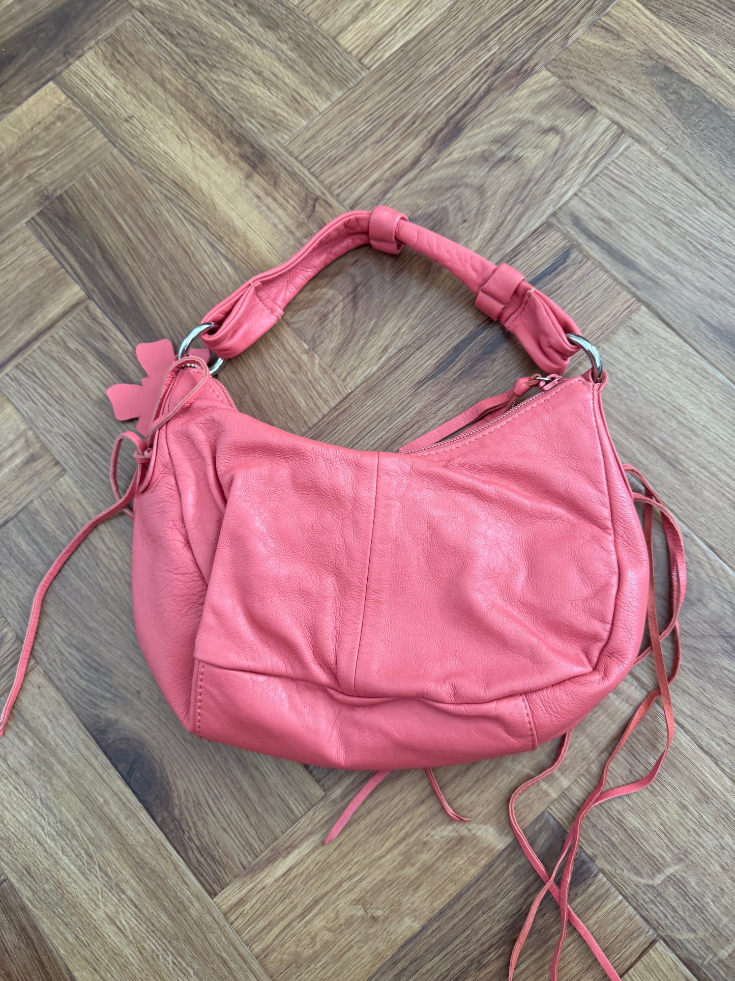 Coral Leather Shoulder Bag