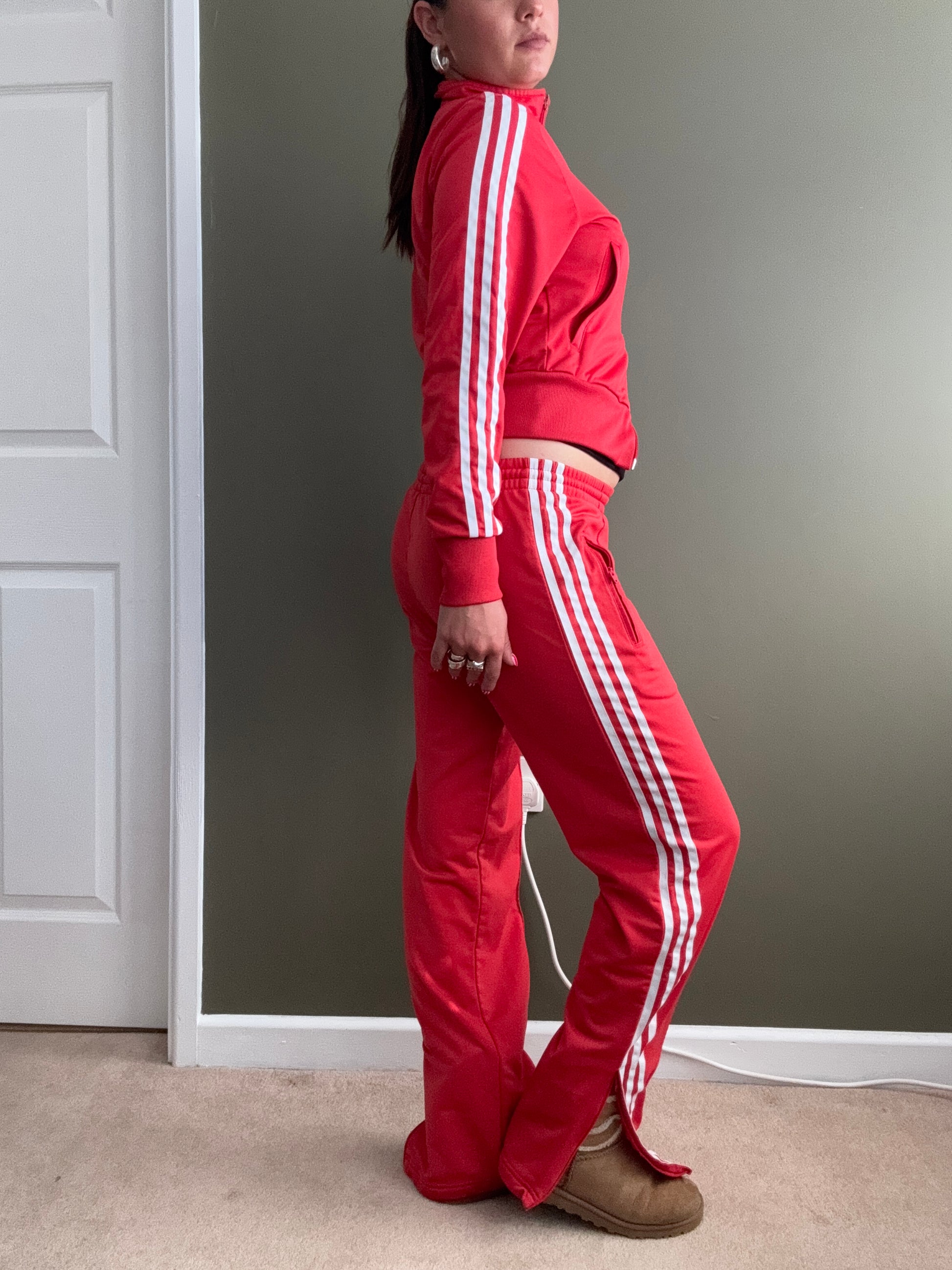Red Womens Velour Tracksuit Adidas Red Adidas Tracksuit (UK8