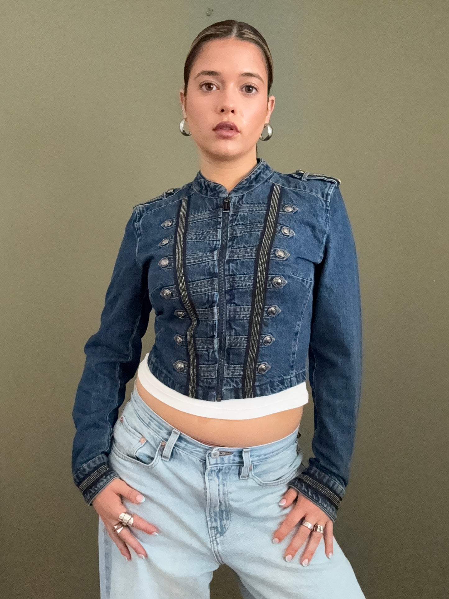 Guess Cropped Denim Military Jacket (S)