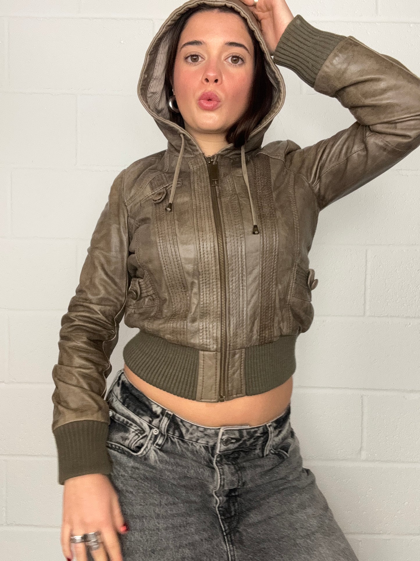 Leather Hooded Jacket (UK10)