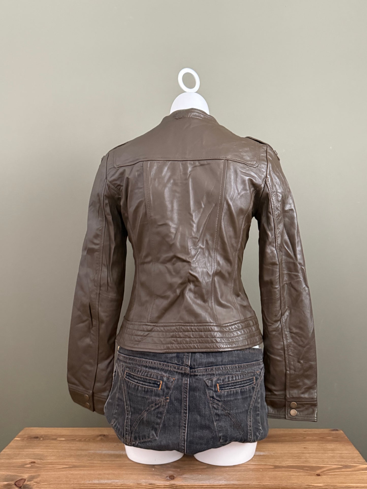 Khaki Cargo Leather Jacket (UK10)