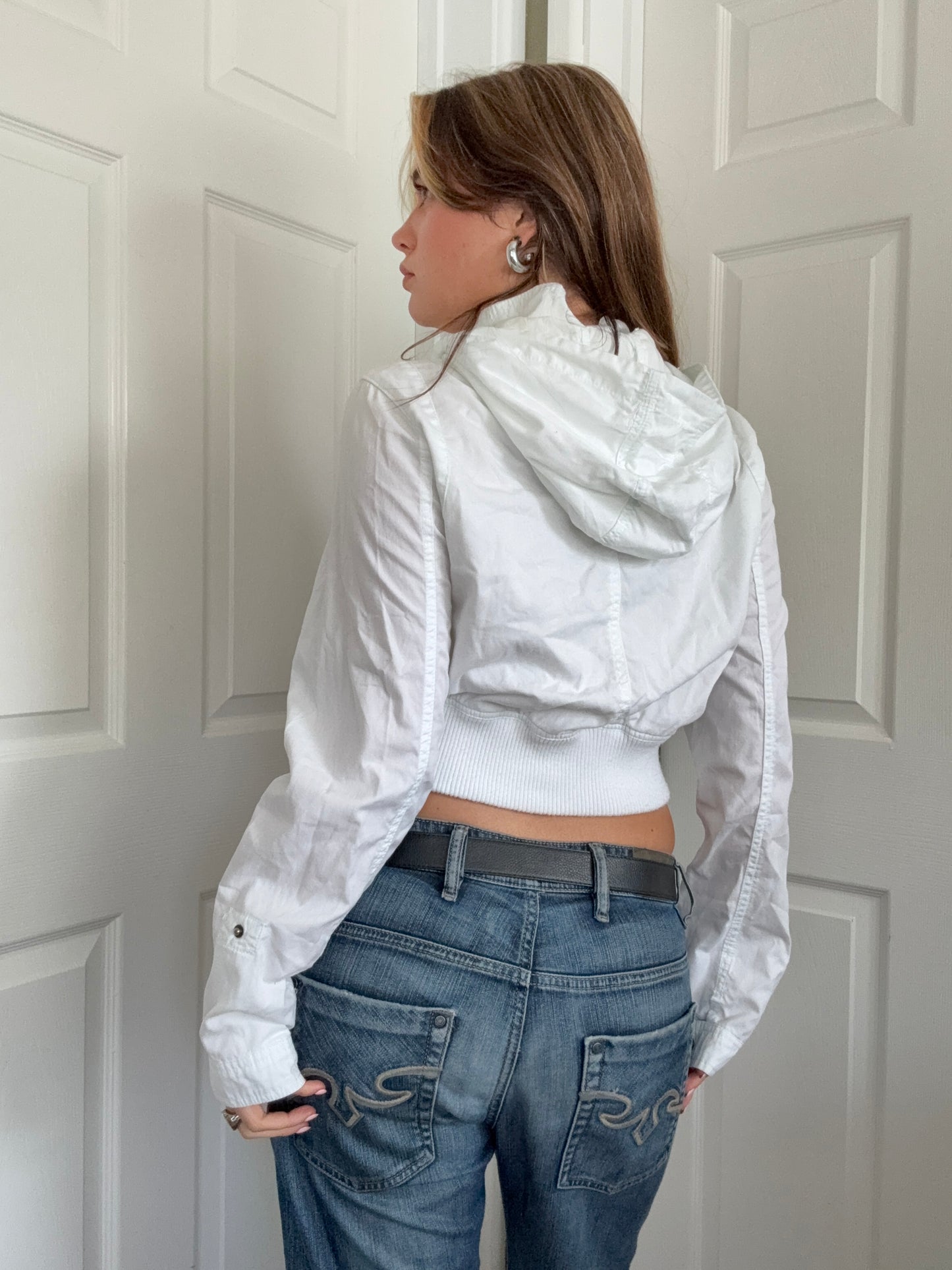White Cotton Bomber Jacket (UK14)