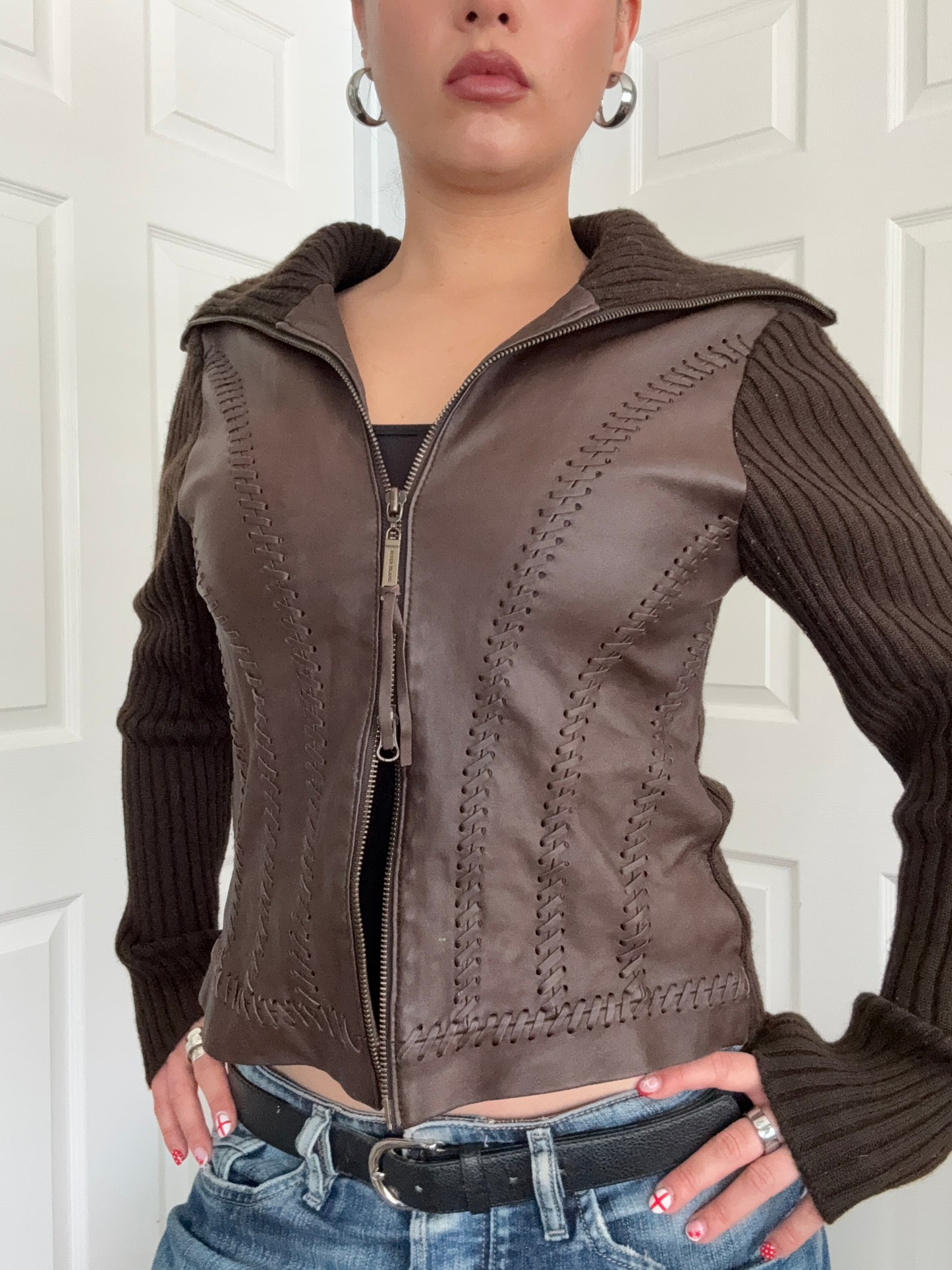 Knit Leather Double Zip Jumper (UK12)