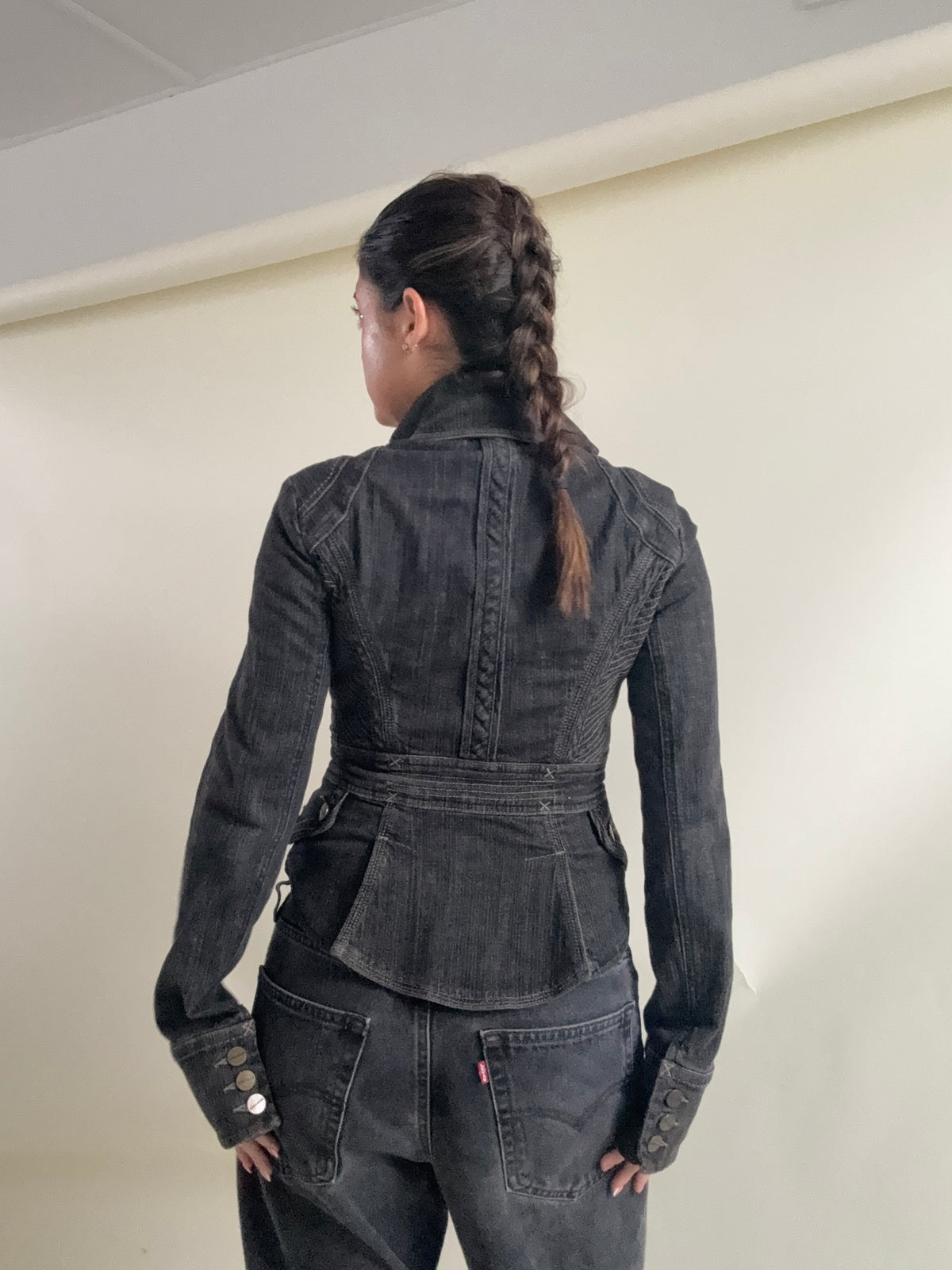 Karen Millen Denim Fitted Jacket (UK8)