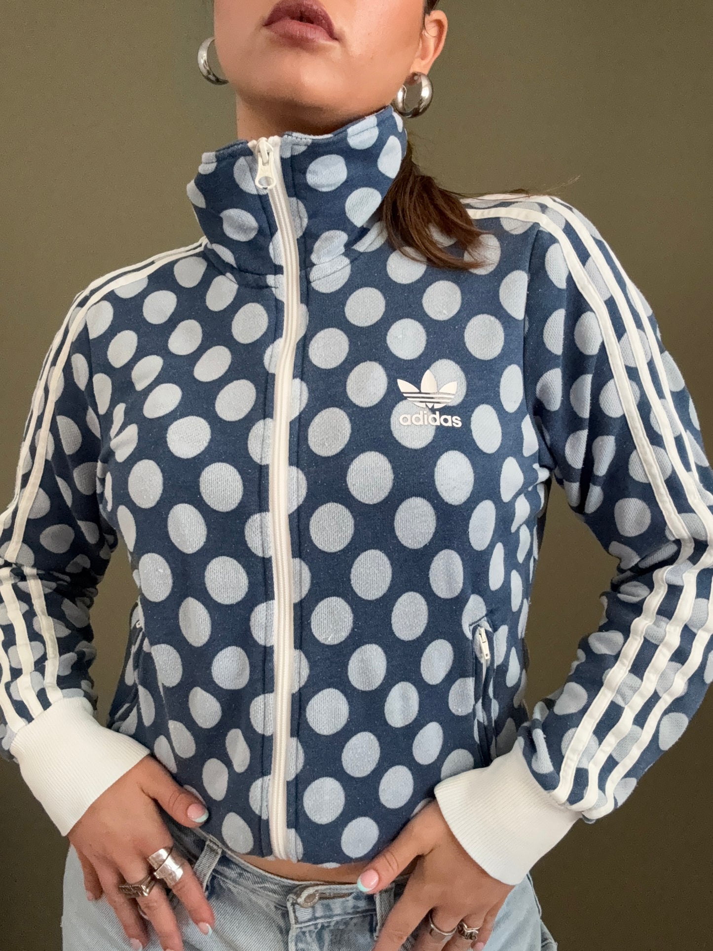 Blue Adidas Polka Dot Zip Jumper (S)