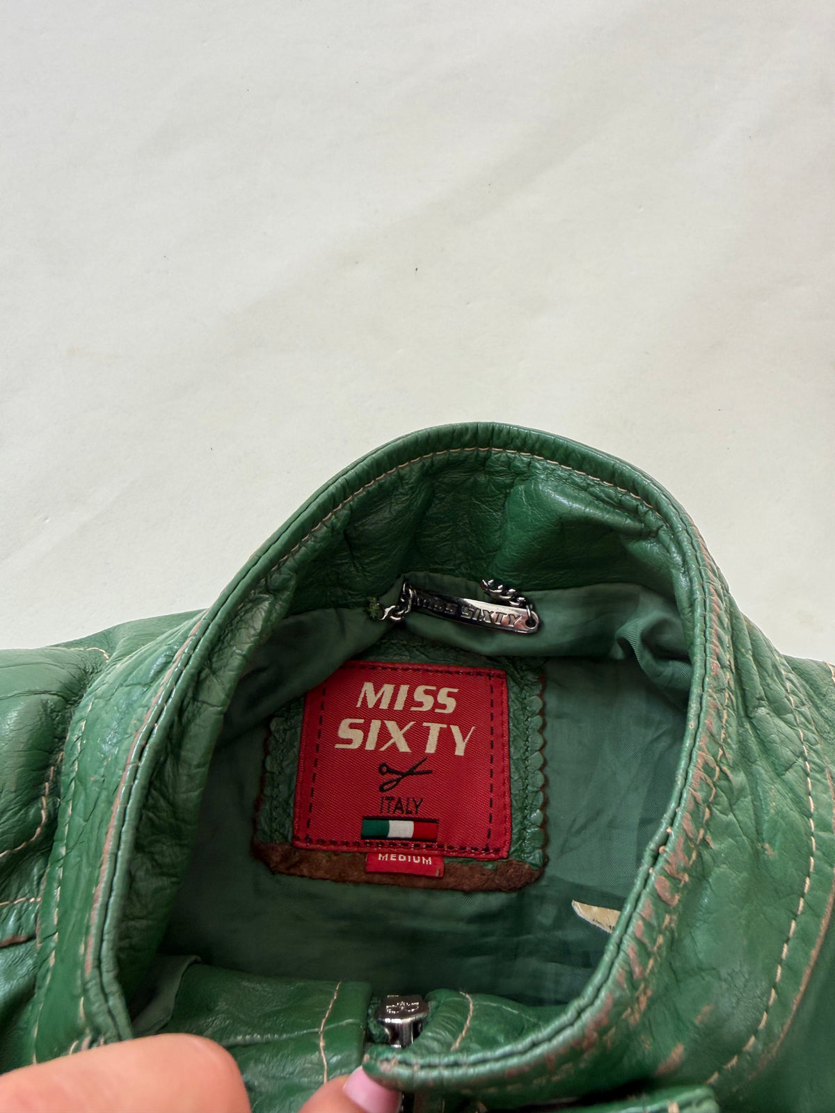 Miss Sixty Green Leather Biker Jacket (M)