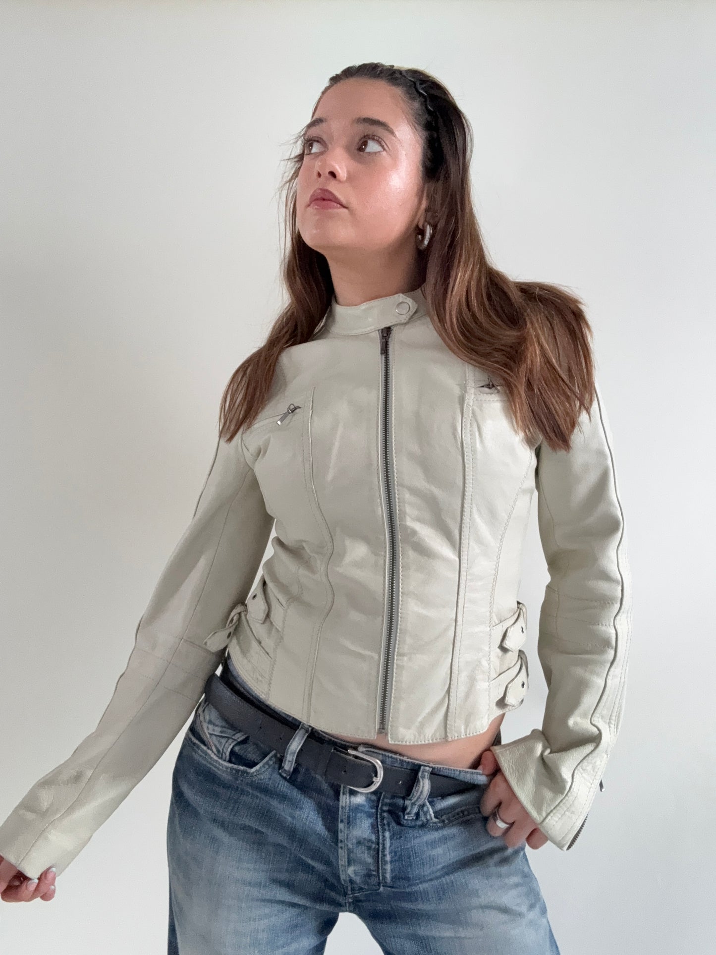 Buckle Leather Jacket (UK6)
