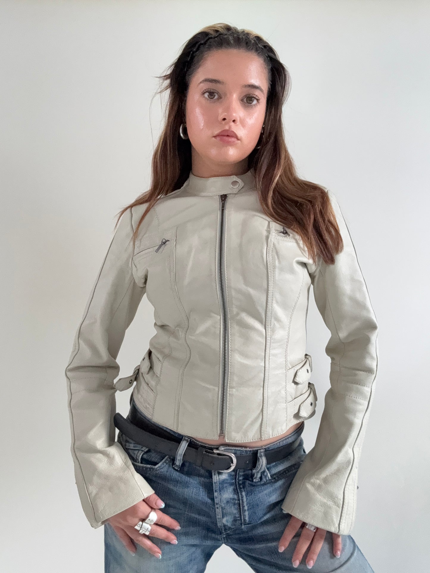 Buckle Leather Jacket (UK6)
