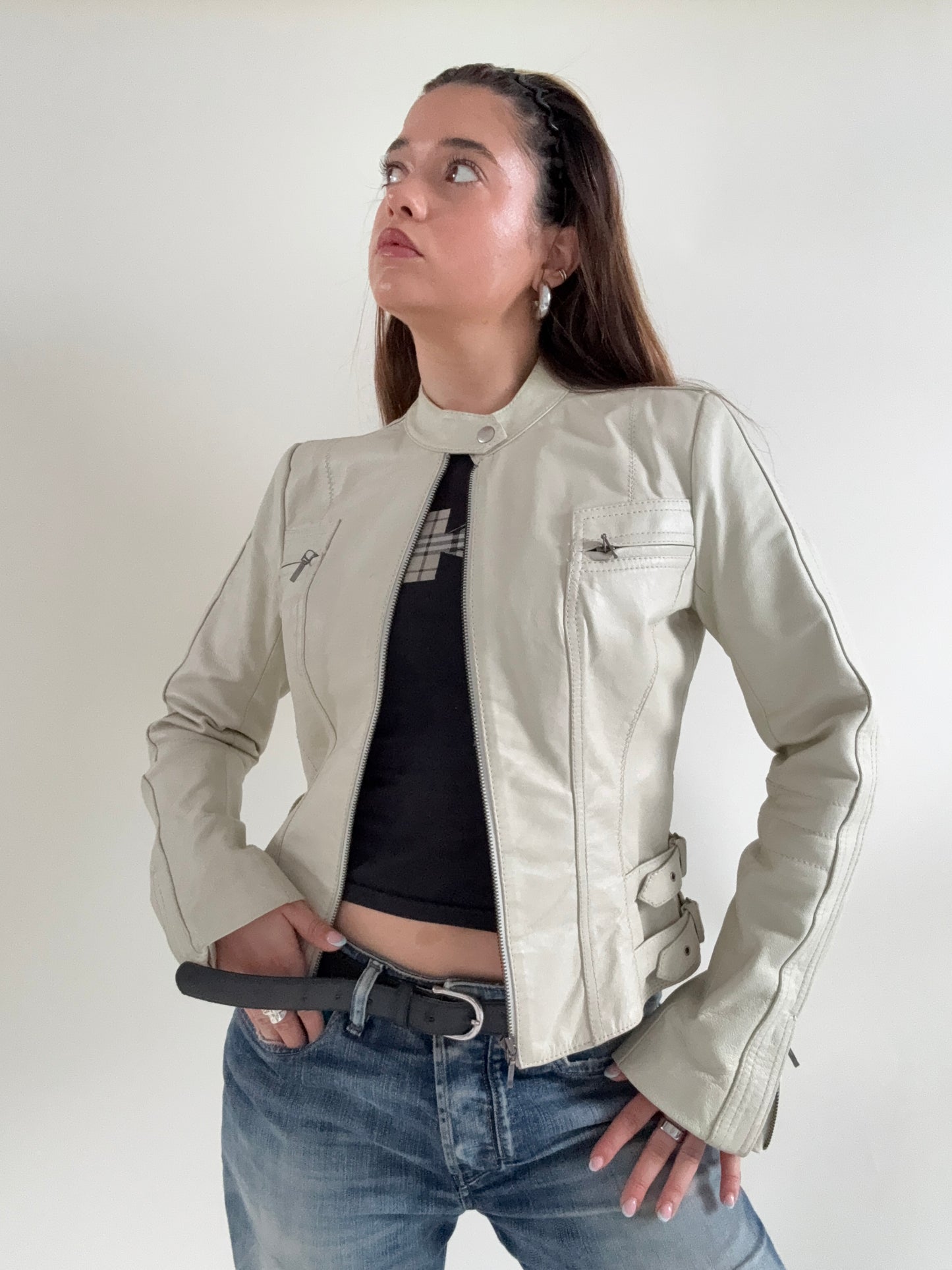 Buckle Leather Jacket (UK6)