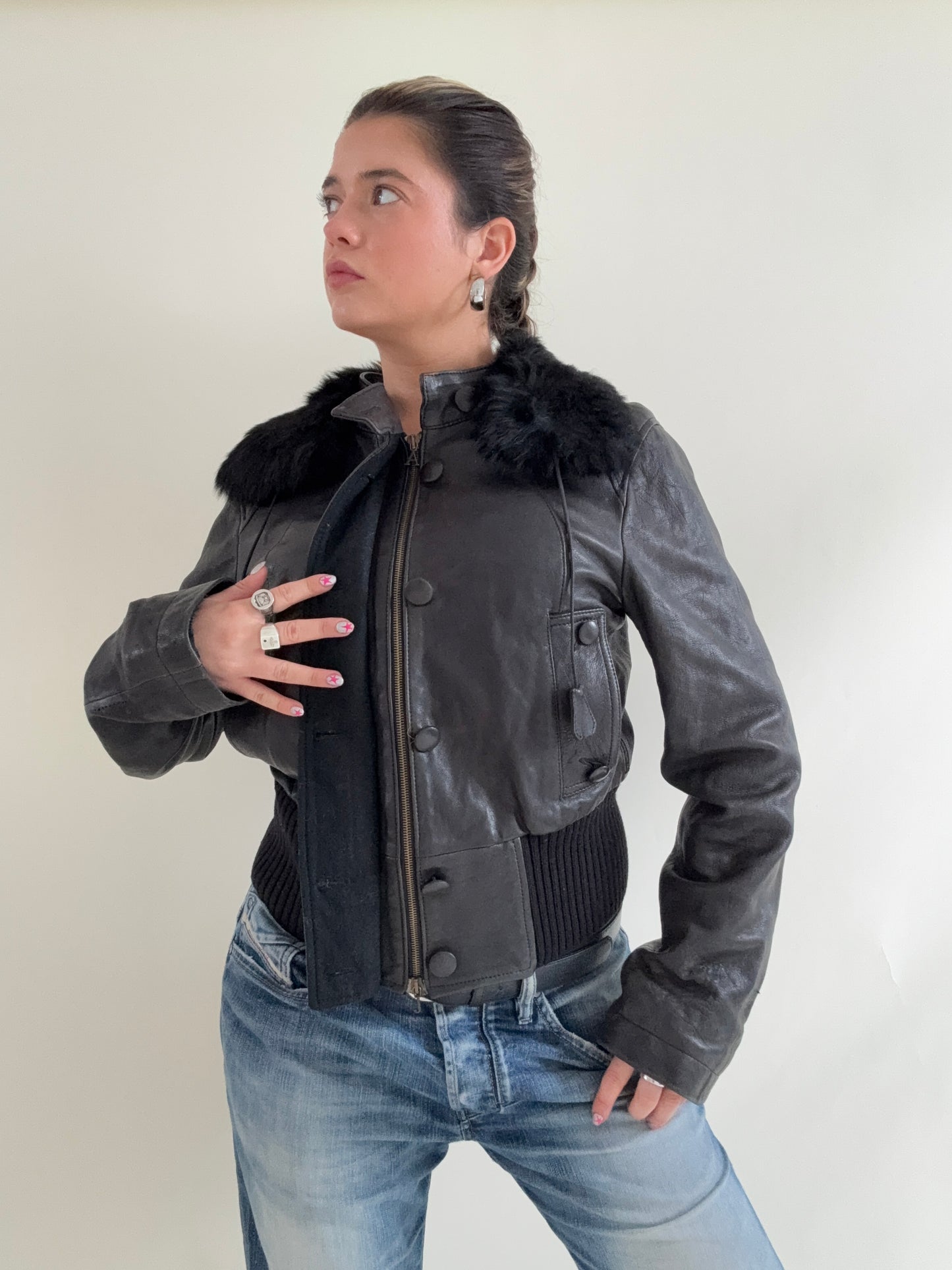 Armani Jeans Leather Bomber Jacket (UK14)