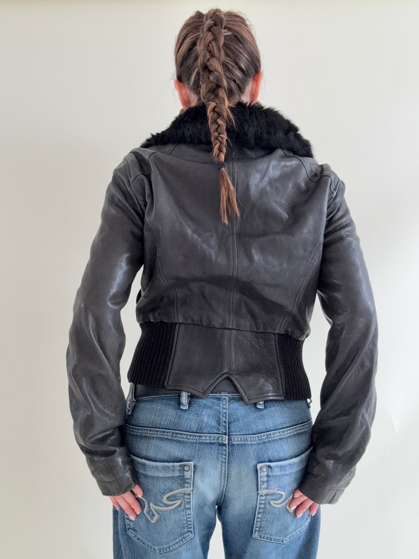 Armani Jeans Leather Bomber Jacket (UK14)