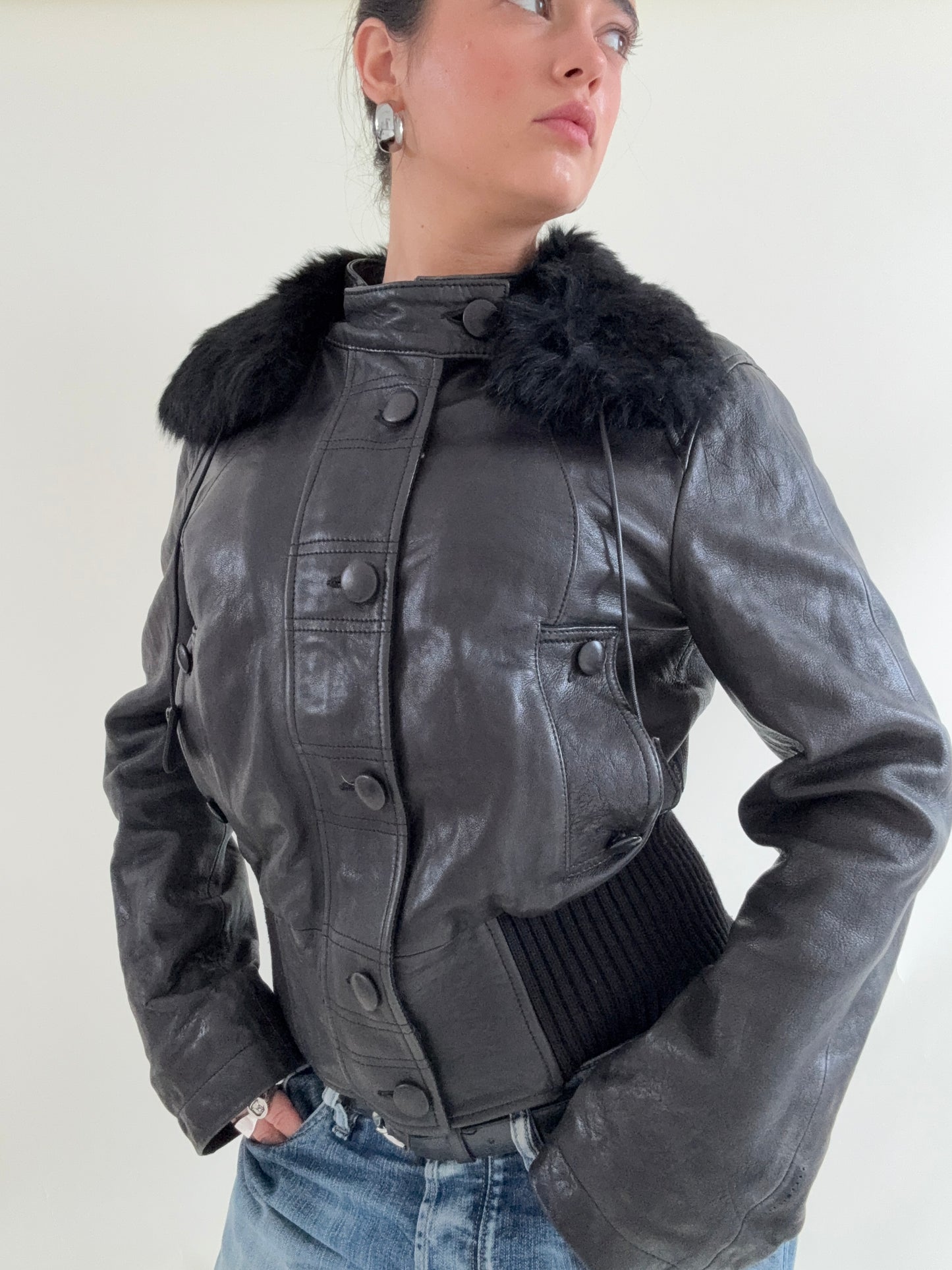 Armani Jeans Leather Bomber Jacket (UK14)