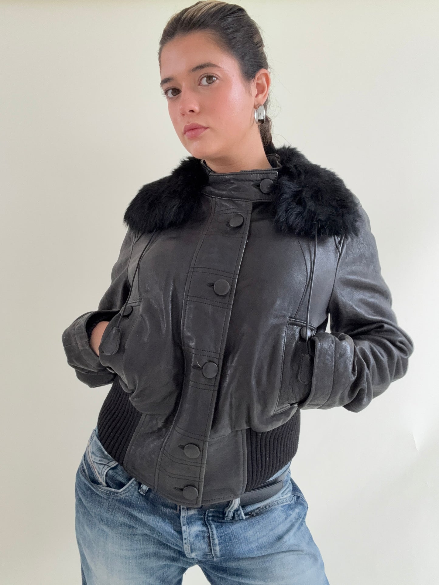 Armani Jeans Leather Bomber Jacket (UK14)