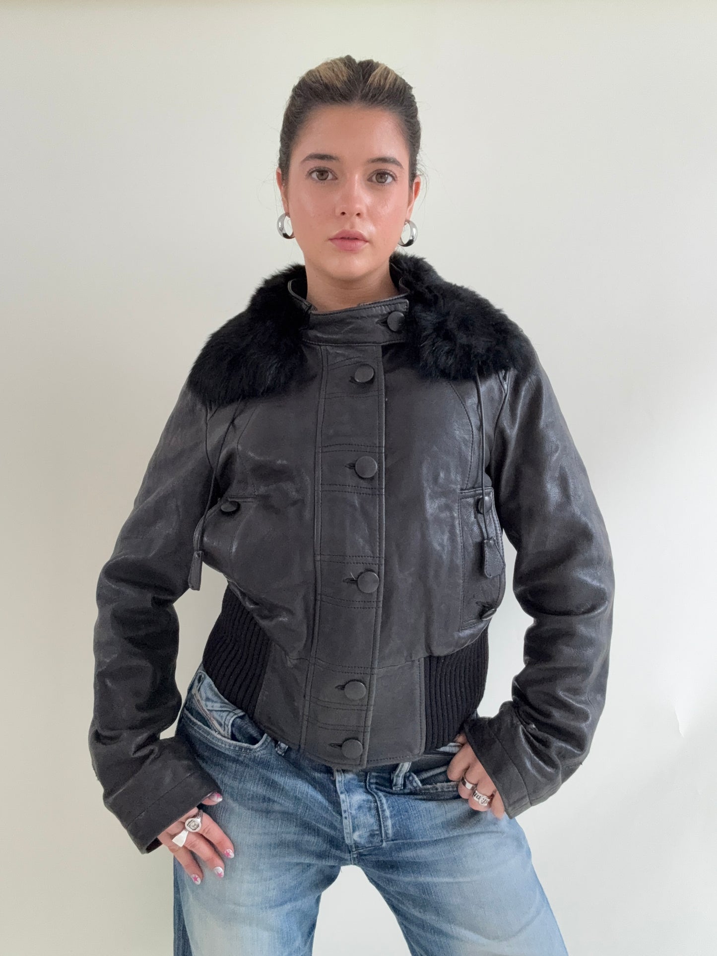 Armani Jeans Leather Bomber Jacket (UK14)