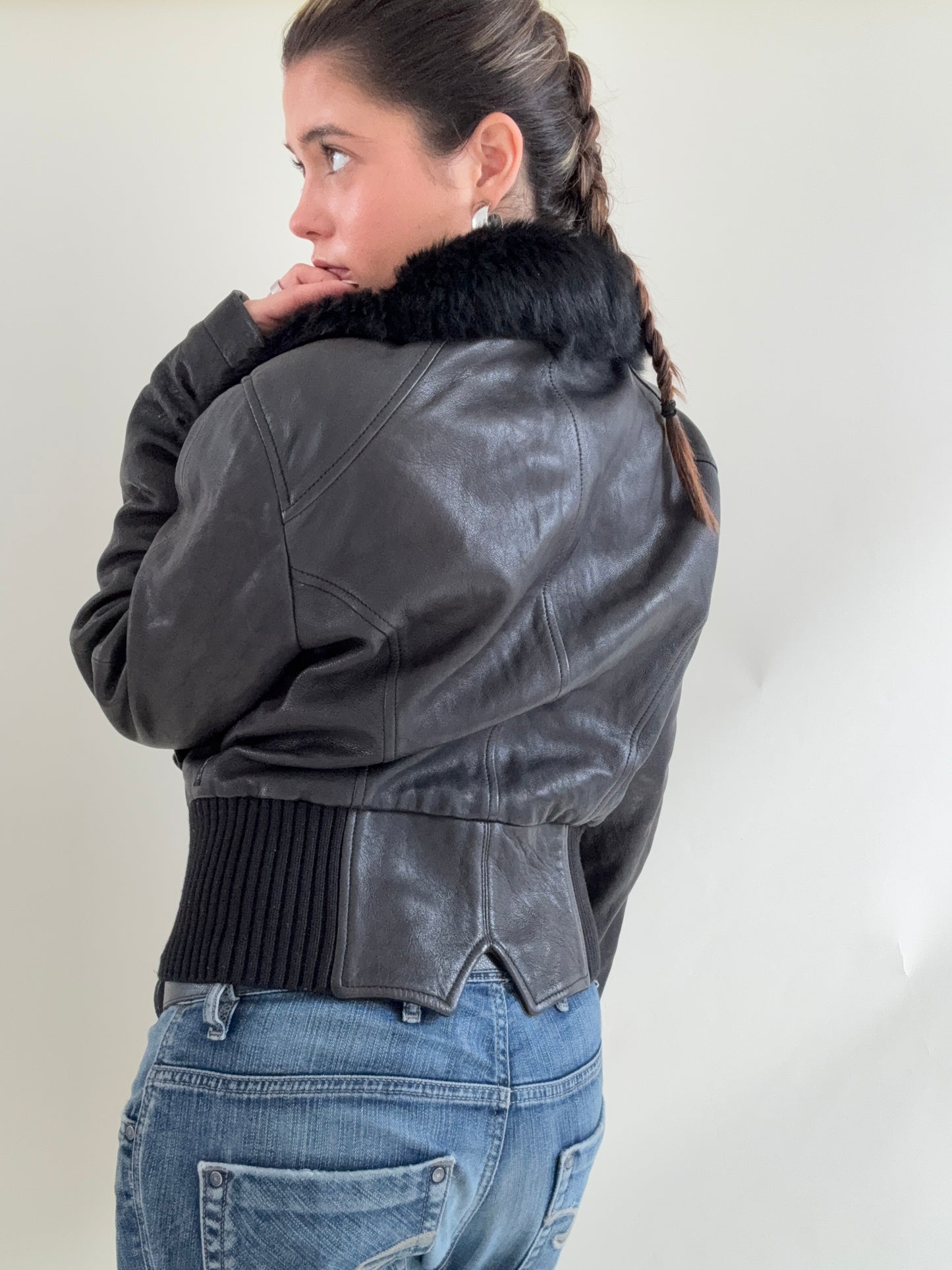 Armani Jeans Leather Bomber Jacket (UK14)