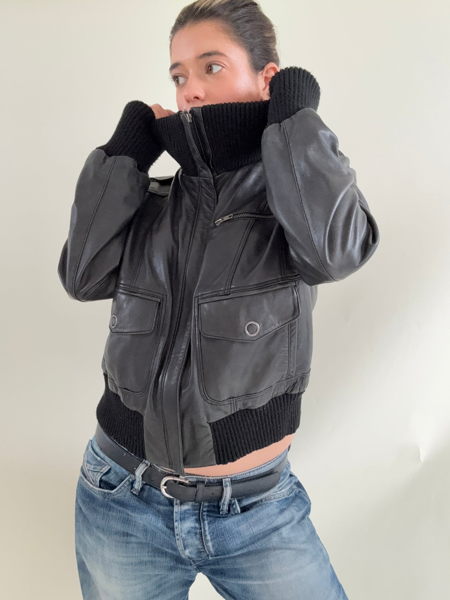 Oasis Leather Cargo Jacket (UK16)