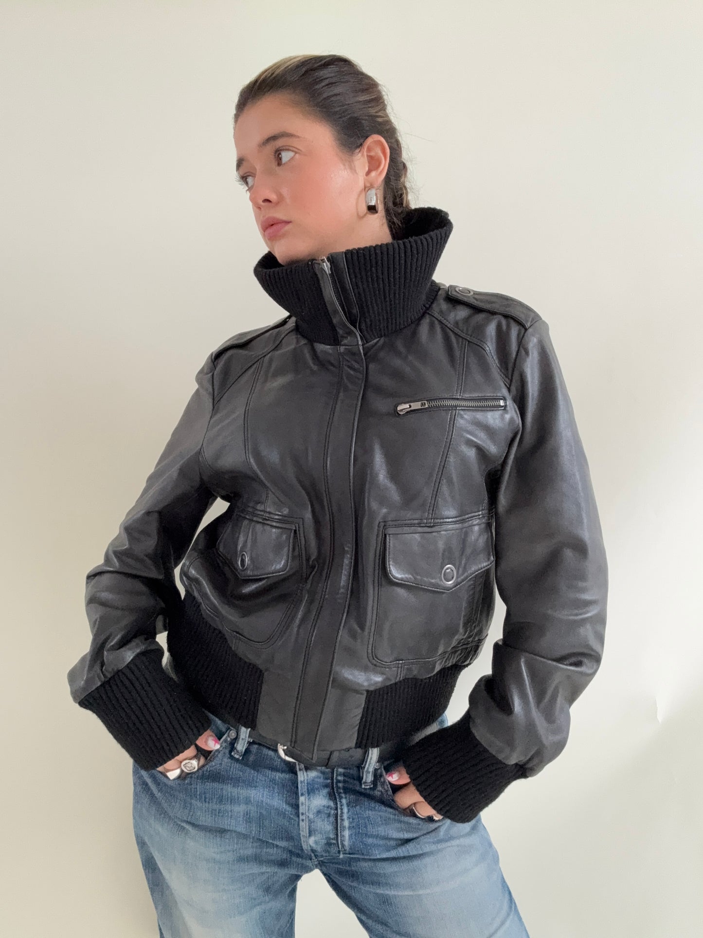 Oasis Leather Cargo Jacket (UK16)