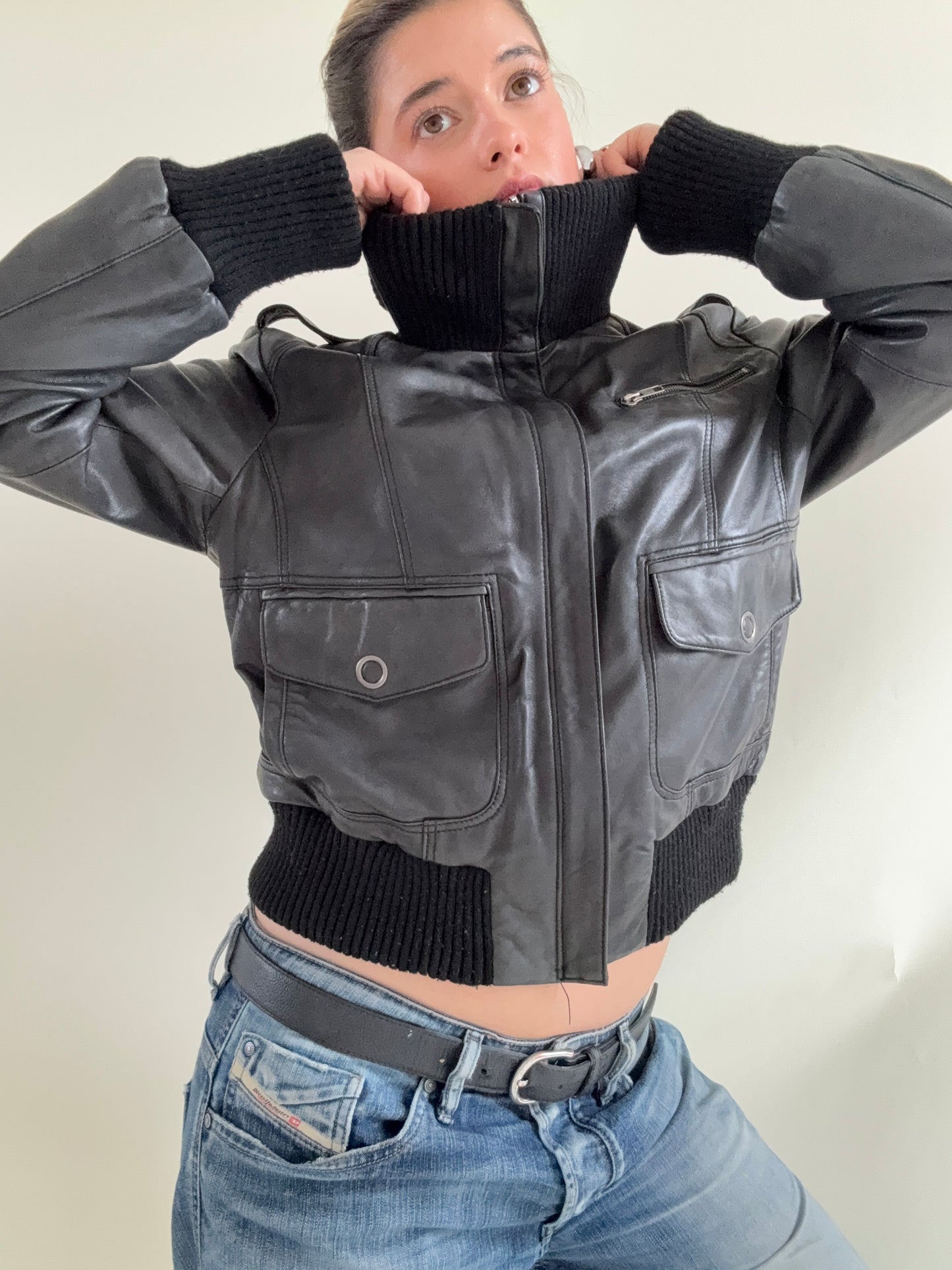 Oasis Leather Cargo Jacket (UK16)