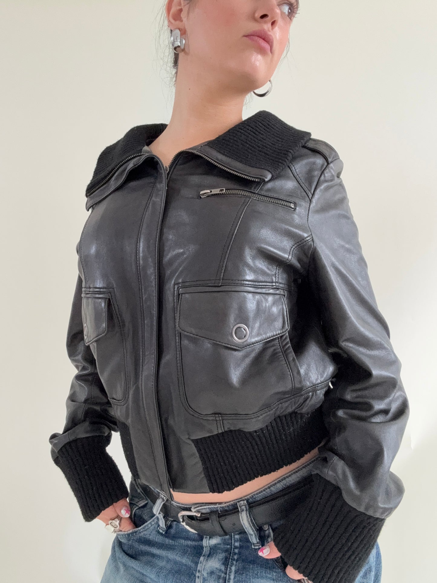 Oasis Leather Cargo Jacket (UK16)