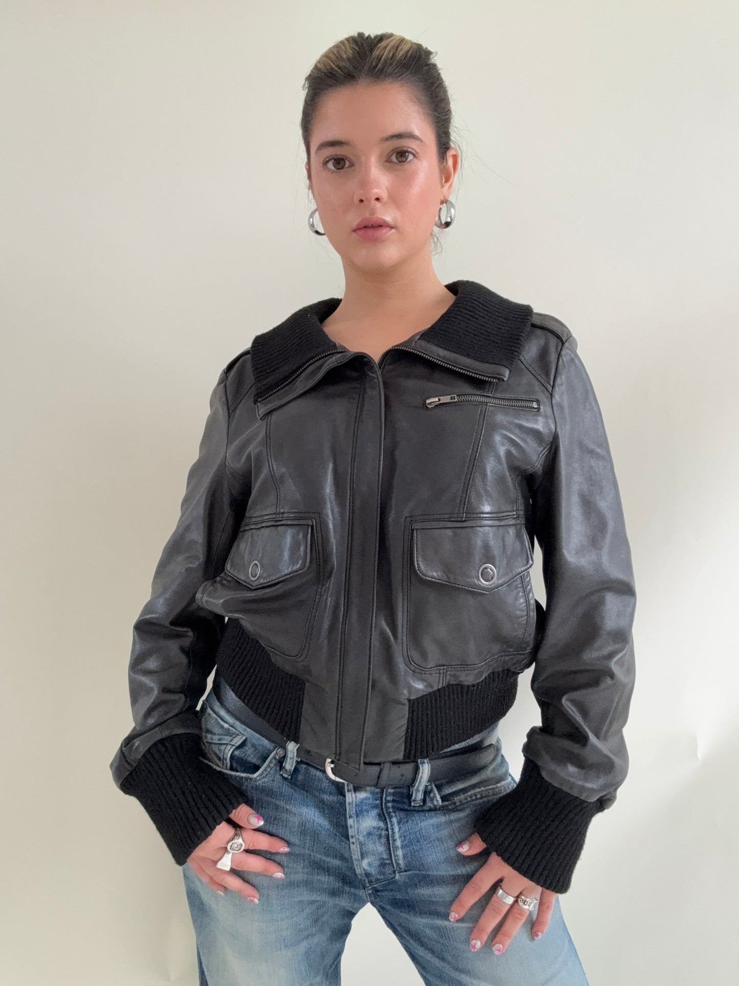 Oasis Leather Cargo Jacket (UK16)