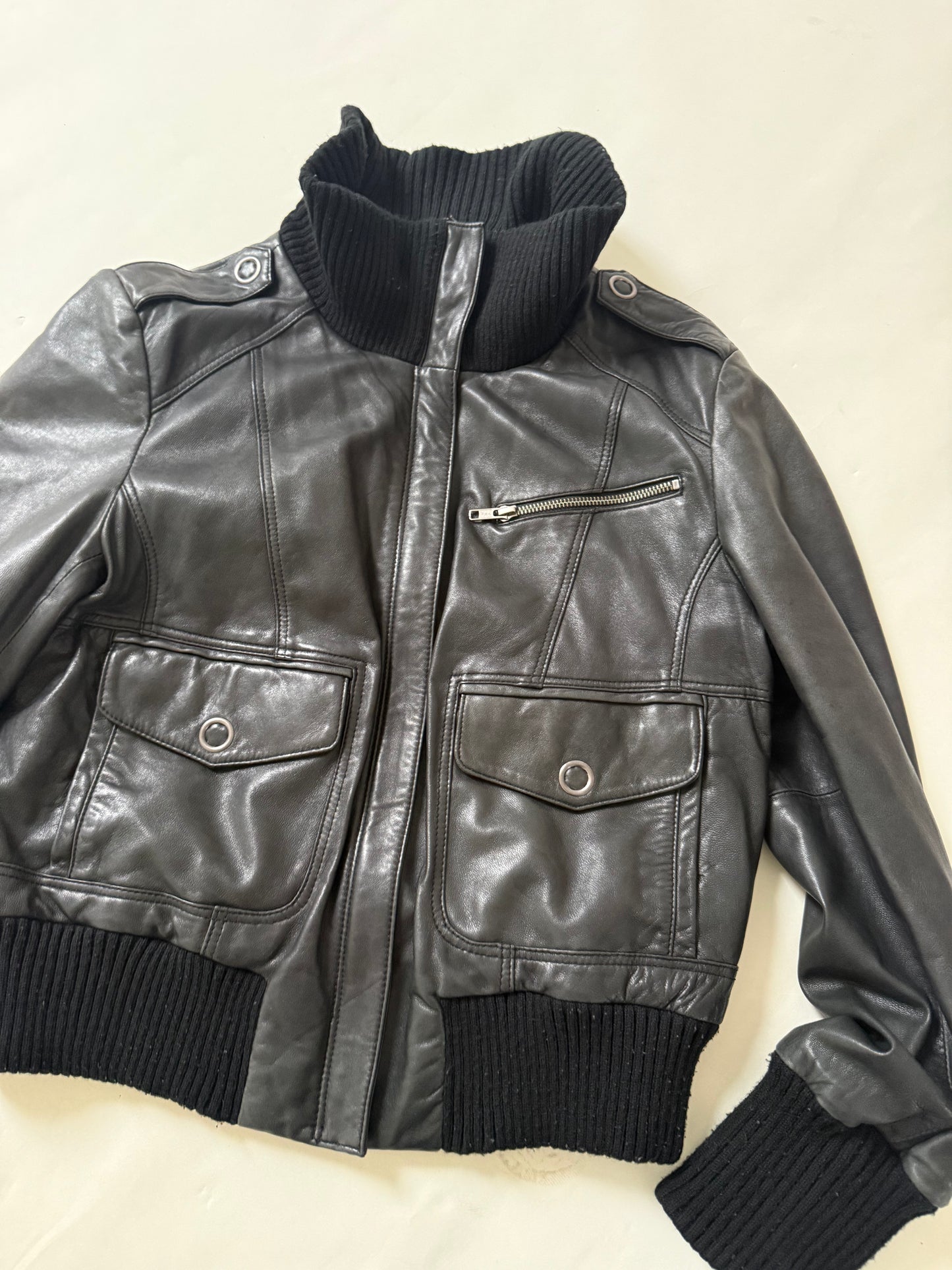 Oasis Leather Cargo Jacket (UK16)